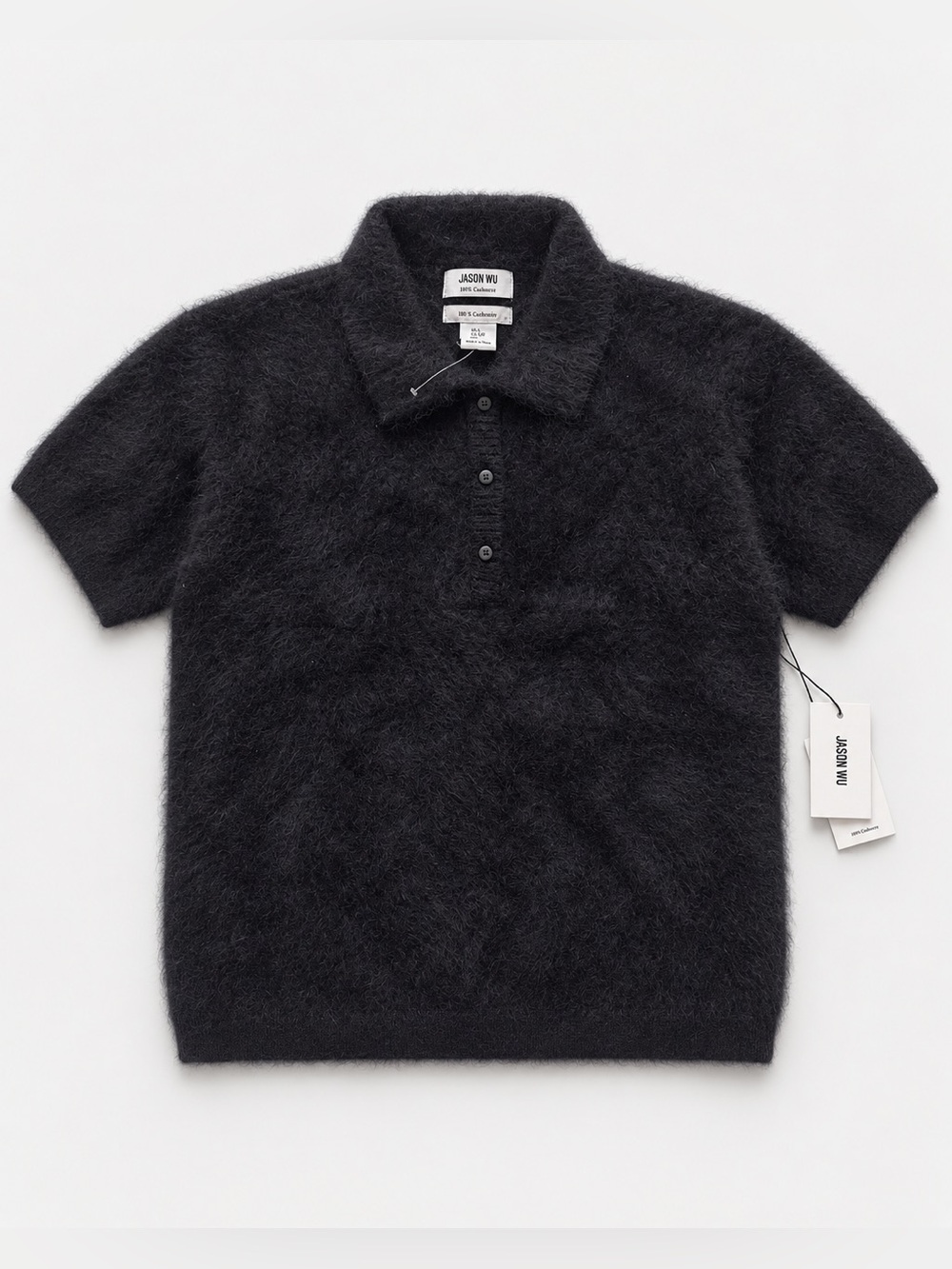 Jason Wu 100% Cashmere Dark Navy Short Sleeve Polo Sweater Top Size L